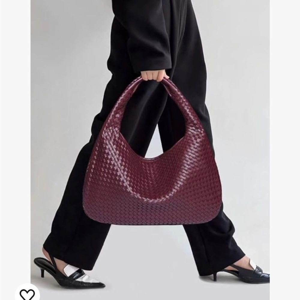 Woven hobo style bag in wine red